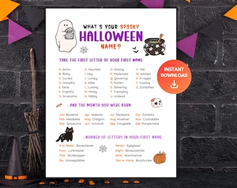 What’s Your Spooky Halloween Name, Printable Halloween Name Game, Spooky Name Game, Halloween Name Tags, Halloween Game Night
