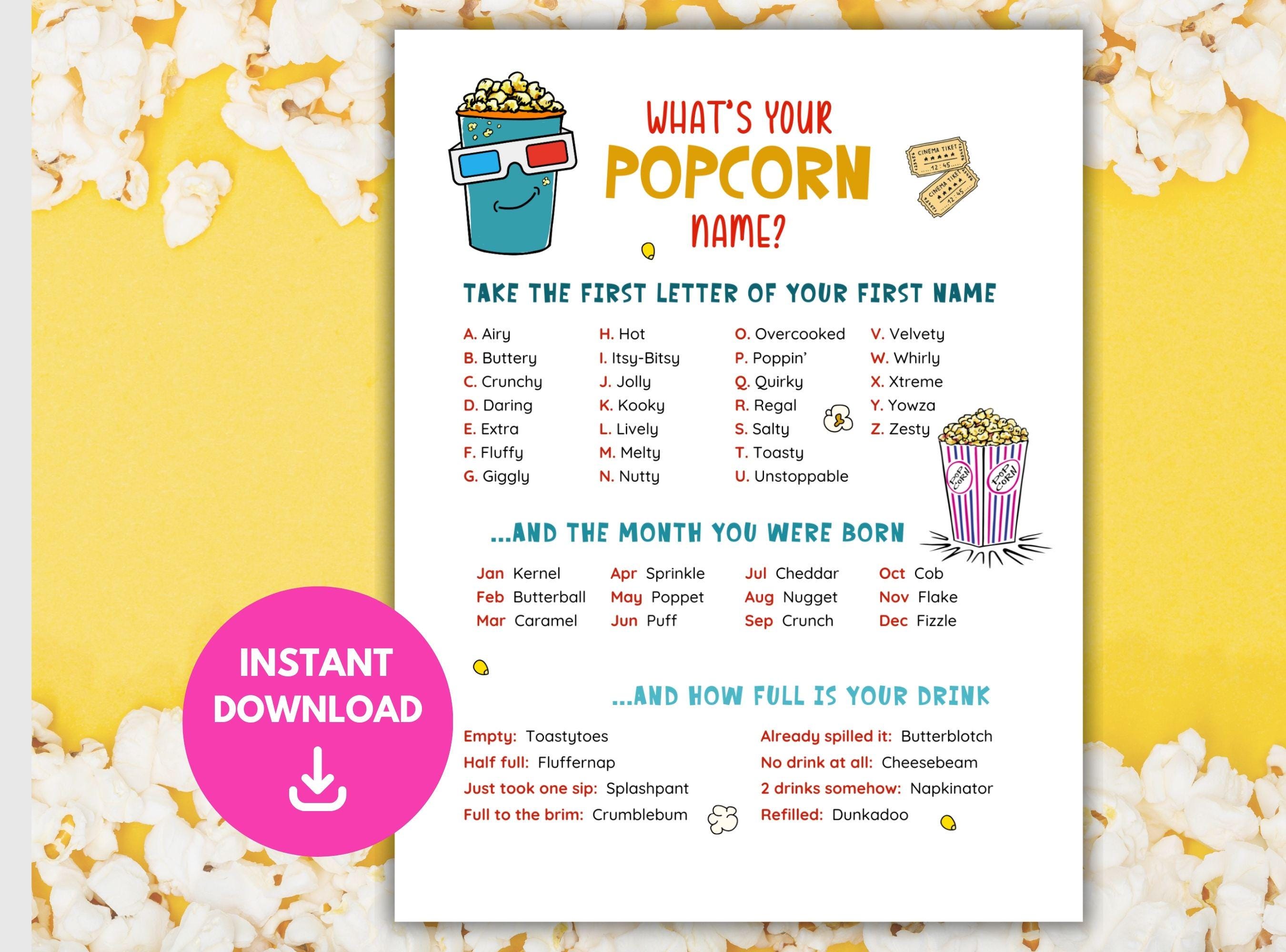 What’s Your Popcorn Name, Printable What’s Your Name Game, Popcorn Name ...
