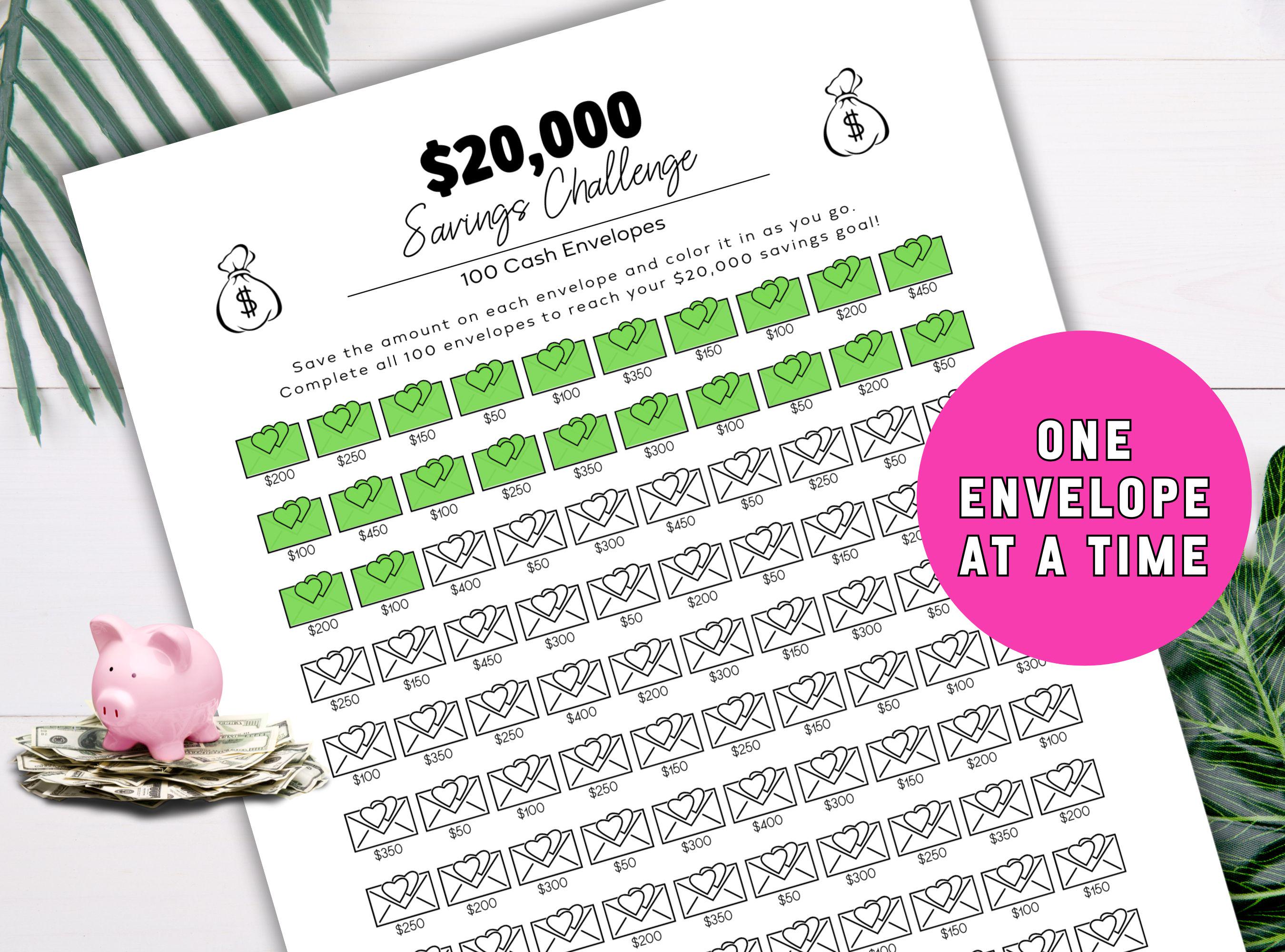 20000 Savings Challenge, Printable 20k Savings Challenge, 100 Envelope ...