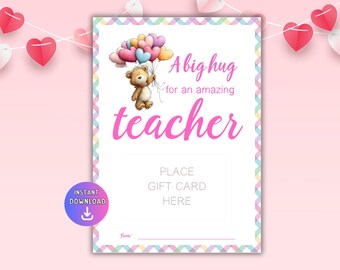 Valentine's Day Teacher Gift Card Holder, Printable Daycare Teacher Gift Card Holder, Teacher Thank You Gift