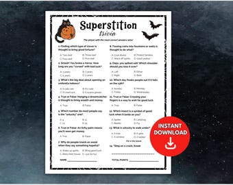 Superstition Trivia Game, Printable Trivia Game for Halloween, Halloween Group Game, Superstition Trivia Quiz, Superstition Party Game