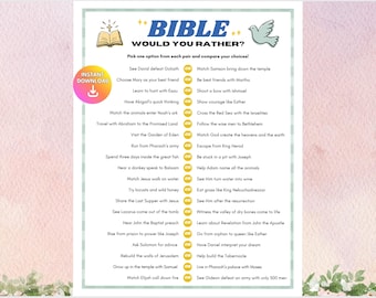 Bible Would You Rather Game, Christian This or That Game, Printable Church Game, Youth Group Sunday School Activity