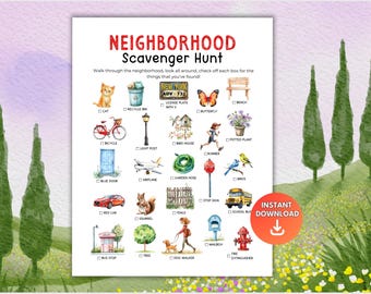 Neighborhood Scavenger Hunt, Outdoor Treasure Hunt Game for Kids, Printable Scavenger Hunt Game, Family Neighborhood Games, Outdoor Activity