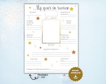 2026 Year in Review, End of Year Review for Kids, Year in Review Printable Template, New Years Eve Activity, New Year Resolutions Questions