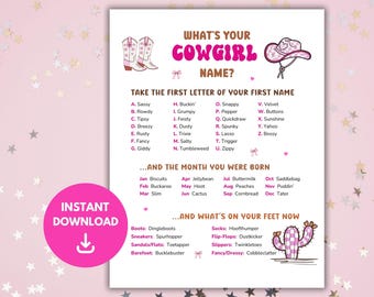 What’s Your Cowgirl Name, Printable Name Game, Cowgirl Name Game, What’s Your Name Game, Name Generator, Cowgirl Name Tags, Cowgirl Sign