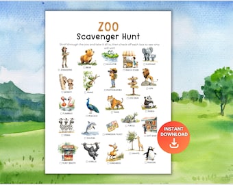 Zoo Scavenger Hunt, Zoo Treasure Hunt for Kids, Outdoor Scavenger Hunt, Zoo Field Trip Printable, Zoo Birthday Party, Animal Treasure Hunt