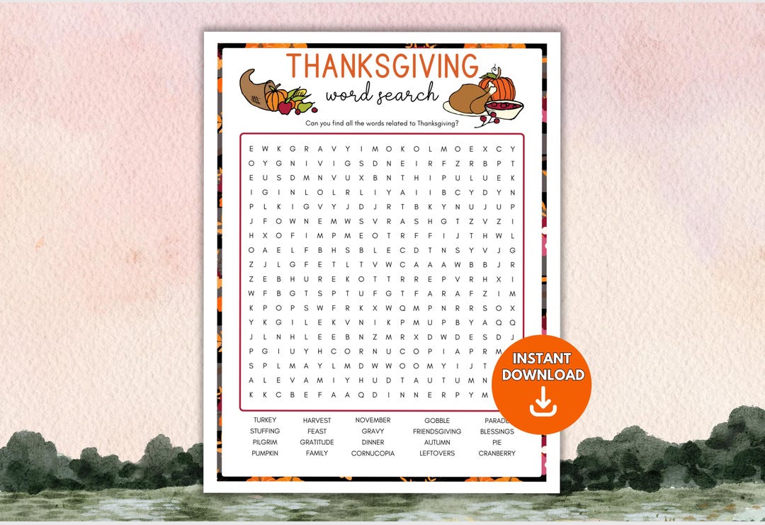 Thanksgiving Word Search Game, Printable Word Find Puzzle, Holiday Word ...