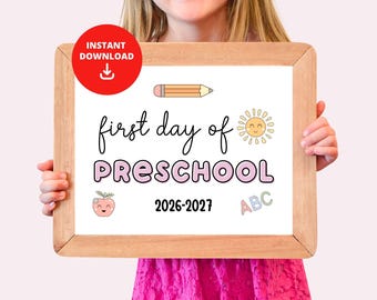Letrero para el primer día de preescolar, Letrero imprimible para la vuelta al cole, Primer día de preescolar, Primer día de pre-K, 1er día de preescolar, Accesorio para fotos escolares