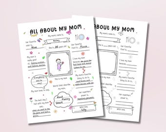 All About My Mom Questionnaire, All About Mom Printable Survey, Mother’s Day Survey, Fill in the Blank Questionnaire for Mother’s Day