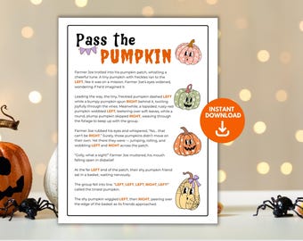 Pass the Pumpkin Game, Left Right  Pumpkin Game Printable, Pass the Prize Game for Kids, Pass the Pumpkin Story, Halloween Party Activity