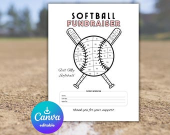 Editable Softball Fundraiser Template, Fill My Softball Fundraiser Printable, Sponsor My Season, Color My Softball Template, Team Fundraiser