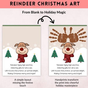 Reindeer Handprint Art, Christmas Handprint Craft Printable, Reindeer ...