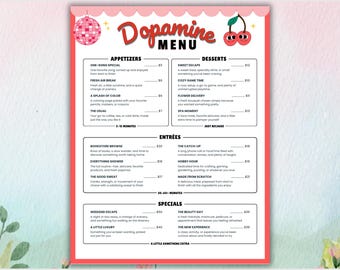 Dopamine Menu Template, Editable Dopamine Menu Canva, Printable Self Care Menu, Feel Good Activity Menu