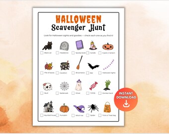 Utskrivbar Halloween-skattjakt, fotoskattjakt för barn, utskrivbar Halloween-aktivitet, utomhusspel för Halloween-skattjakt