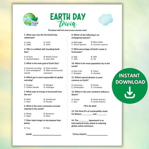 Earth Day Trivia Game, Earth Day Game for Adults and Kids, Printable Earth Day Trivia Questions, Save the Planet, Mother Earth Day