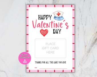 Valentine’s Day Gift Card Holder, Printable Nurse Gift Card Holder, School Nurse Card, Nurse Appreciation Gift