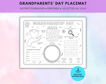 Grandparents’ Day Activity Placemat, Printable Activity Mat for Kids, Grandparents’ Day Coloring Activity Sheet, Kids Coloring Page
