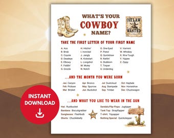 Gioco Feste A Tema Cowboy: Qual è Il Tuo Nome Da Cowboy? - Cartello + 30 Adesivi Targhette Per Compleanni E Feste A Tema
