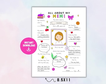 All About My Mimi Printable, Mimi Fill in the Blank, All About Mimi Questionnaire, Mother’s Day Gift for Mimi, Grandparents Day Activity