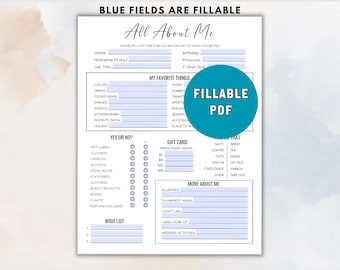 Getting to Know You Fillable PDF Form, All About Me Coworker Survey, Employee Favorite Things List, Office Team Building, Work Exchange Gift