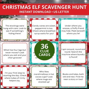 Weihnachtself Schnitzeljagd, druckbare Elfen-Spiel, Urlaub Schnitzerei für Kinder, Weihnachten Hinweiskarten, Elf Aktivität, Weihnachtself Jagd