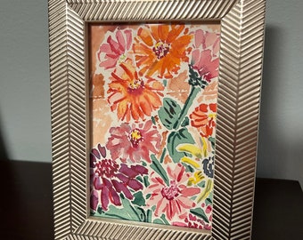 Mother's Day Gift - Colorful Zinnia Framed Watercolor Painting (4x6" Original)