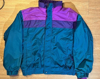 Vintage 90s Columbia Sportswear Company Full Zip up Sherpa Teal Purple Jacket Size Small