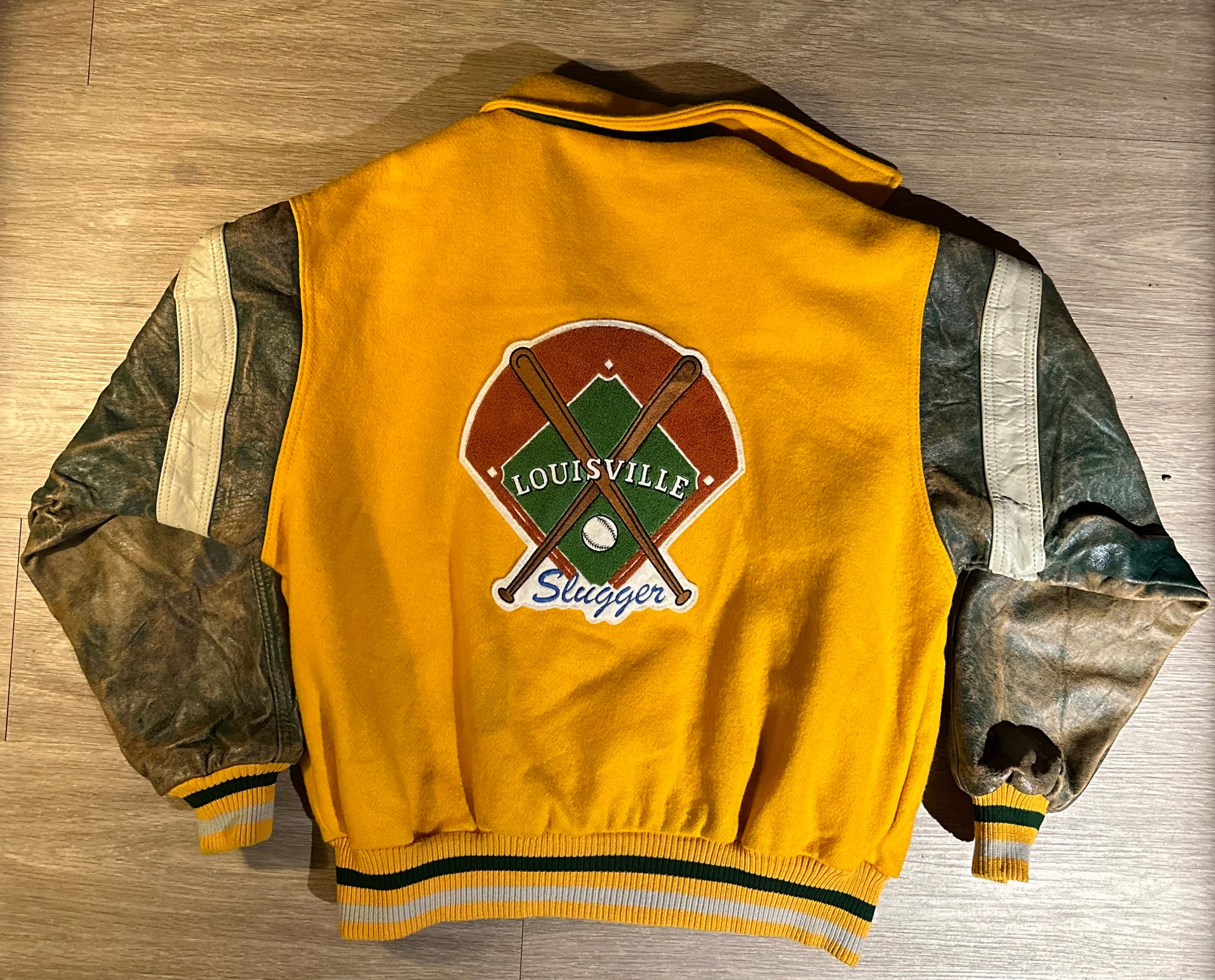 Vintage 1990s Louisville Slugger Baseball Leather Varsity Jacket /  Embroidered / Patchwork / Made In USA / Cooper Collections