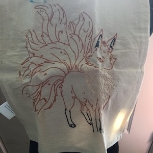 Hand Embroidered Kitsune Towel