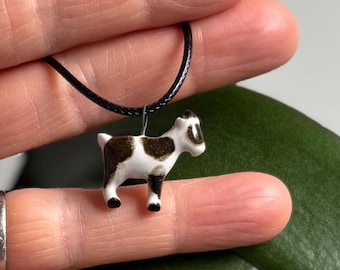 Mini Spotted Goat Pottery Necklace: Handmade Glazed Ceramic Pendant