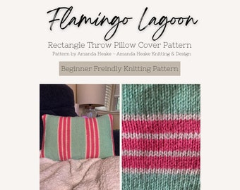 Beginner Knitting Pattern - Flamingo Lagoon Knit Pillow Cover Pattern