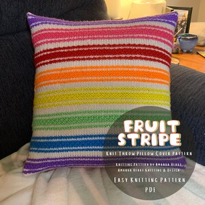 Beginner Knitting Pattern - Colorful Striped Throw Pillow Cover (PDF Download)