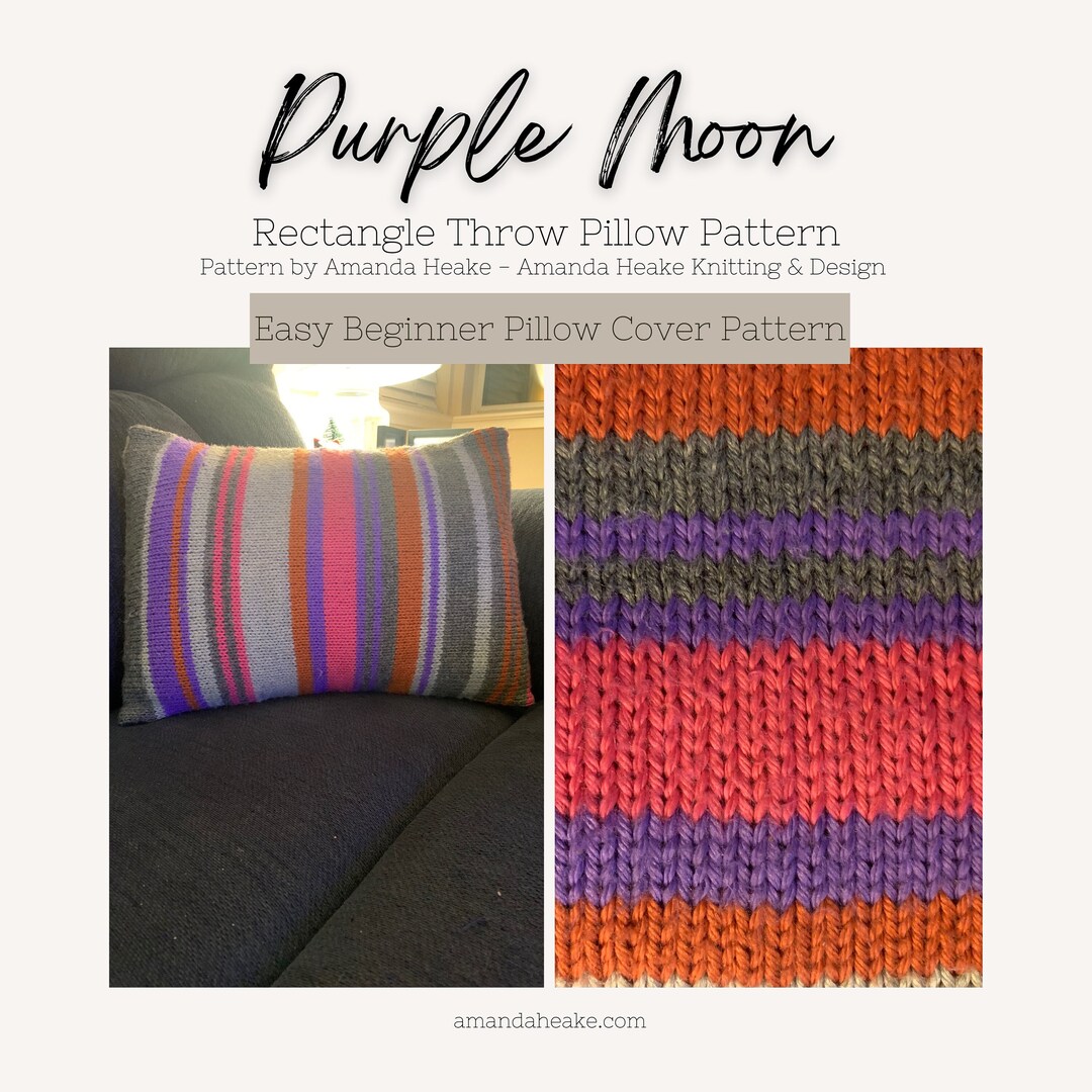 Beginner Knit Pattern - Purple Moon Rectangle Pillow Cover - Etsy
