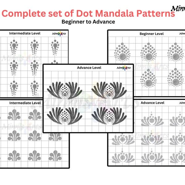 FULL SET  Digital Dot Mandala pattern worksheets, Digital Mandala Dot Painting Design Elements and Practice Guides - 8.5" x 11"