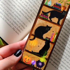 Witchy Cats Bookmark: Halloween Library Bookshelf Bookmark