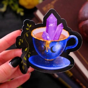 Witch Tea Sticker: Laminated Glossy Potion, Moon Teacup