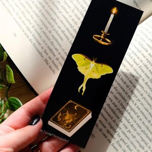 Luna Moth Bookmark: Dark Academia Witchy Gift, Laminated Glossy Paper