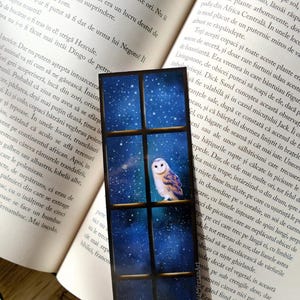 Owl Bookmark, Night Window Bookmark, Magical Witchy Bookmark, Owl Lover Gift Idea, Book Lover Present, Whimsical Bookmark, Barn Owl Bookmark