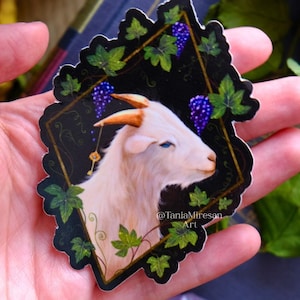 Witch Goat Laminated Glossy Sticker, Whimsical Goat Sticker, Magical Goat Sticker, Witchy Sticker, Dark Cottagecore Sticker, Goat Lover Gift