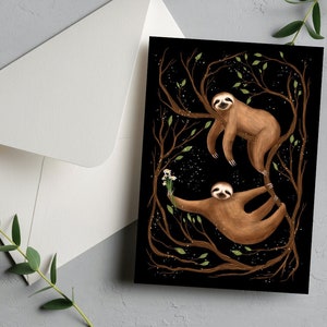 Kaart luiaard paar, Valentijnsdagkaart, wenskaart dierenpaar, huwelijksverjaardagscadeau, voor partner vriendin vriendje echtgenoot vrouw