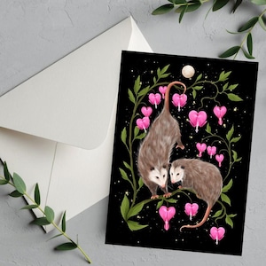 Carte de voeux pour couple d'opossum, carte de Saint-Valentin, idée cadeau d'anniversaire, paire d'animaux de la forêt, cadeau de mariage, idée cadeau pour amoureux d'opossum