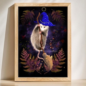 Wizard Opossum Fine Art Print, Whimsical Possum Art, Possum Illustration, Opossum Lover Gift, Witch Decor, Possum Wall Art, Woodland Animals