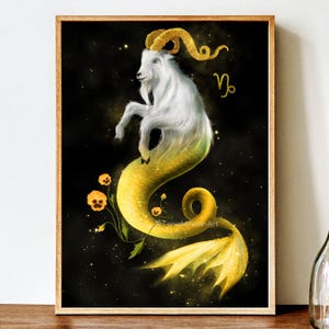 Impression d&#39;art Capricorne chèvre de mer : Illustration du zodiaque Cottagecore sombre