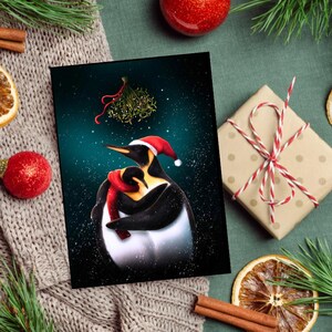 Pinguïn paar kerstwenskaart, liefdeskaart pinguïn, cadeau-idee pinguïnliefhebber, kaart feestelijke seizoen, kerstkaart winter, blanco kaart