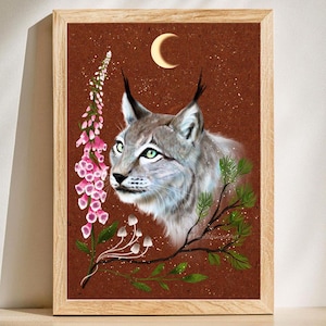 Lynx Fine Art Print, Lynx Wall Art, Lynx Illustration, Nature Lover Gift Idea, Wildlife Wall Decor, Woodland Animal Wall Art, Forest Art