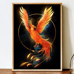 Stampa artistica di fenice: uccello mitologico, arredamento per la casa Dark Academia