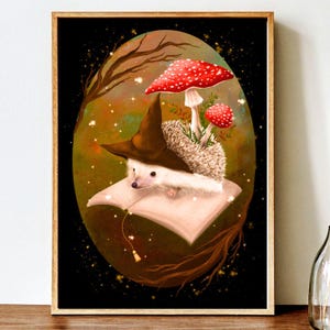 Autumn Hedgehog Fine Art Print, Fall Illustration, Woodland Animal, Whimsical Art, Hedgehog Lover Gift, Witchy Print, Cozy Fall Cottagecore