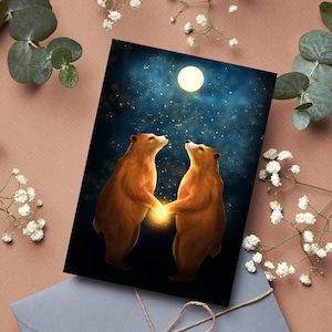 Carte de couple ours, carte de Saint-Valentin, carte de voeux de couple d'animaux, cadeau d'anniversaire de mariage, pour partenaire petite amie petit ami mari femme