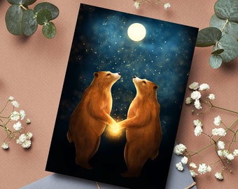 Bear Couple Card, Valentine's Day Card, Animal Pair Greeting Card, Wedding Anniversary Gift, For Partner Girlfriend Boyfriend Husband Wife