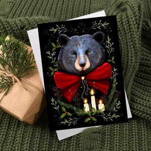 Carte de voeux ours de Noël, Carte vierge, Idée cadeau pour amoureux des ours, Carte des fêtes de fin d'année, Carte de vœux d'hiver, Carte illustrée, Animal de la forêt